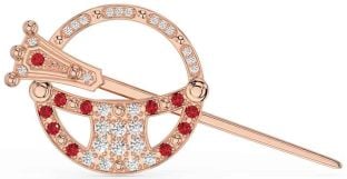 Diamond Ruby Rose Gold Silver Celtic Ardagh Brooch