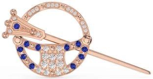 Diamond Sapphire Rose Gold Silver Celtic Ardagh Brooch