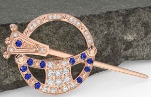 Diamond Sapphire Rose Gold Silver Celtic Ardagh Brooch