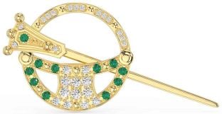 Diamond Emerald Gold Silver Celtic Ardagh Brooch