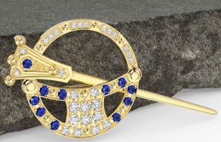 Diamond Sapphire Gold Silver Celtic Ardagh Brooch
