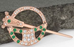 Diamond Emerald Rose Gold Celtic Ardagh Brooch