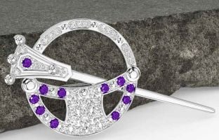 Diamond Amethyst Silver Celtic Ardagh Brooch