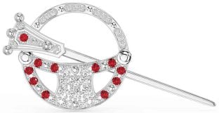 Diamond Ruby Silver Celtic Ardagh Brooch