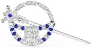 Diamond Sapphire Silver Celtic Ardagh Brooch