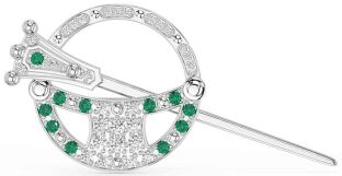 Diamond Emerald White Gold Celtic Ardagh Brooch