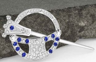 Diamond Sapphire White Gold Celtic Ardagh Brooch