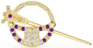 Diamond Amethyst Gold Celtic Ardagh Brooch