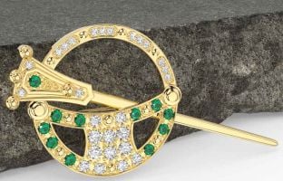 Diamond Emerald Gold Celtic Ardagh Brooch