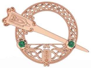 Emerald Rose Gold Silver Celtic Ardagh Brooch