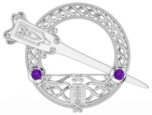 Amethyst Silver Celtic Ardagh Brooch