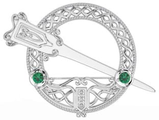 Emerald White Gold Celtic Ardagh Brooch