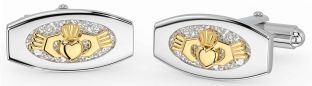 White Yellow Gold Claddagh Cufflinks