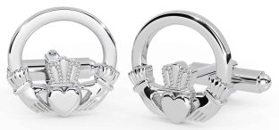 White Gold Claddagh Cufflinks