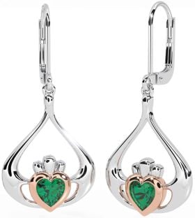 Esmeralda Rosa Oro Plata Claddagh Colgar Pendientes