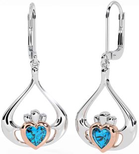 Topaz Rose Gold Silver Claddagh Dangle Earrings