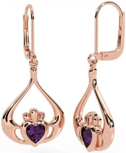 Alexandrite Rose Gold Silver Claddagh Dangle Earrings