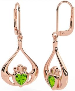 Peridot Rose Gold Silver Claddagh Dangle Earrings