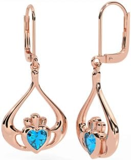 Topaz Rose Gold Silver Claddagh Dangle Earrings
