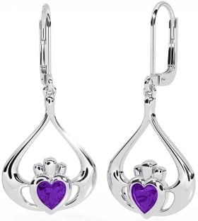 Ametista Argento Claddagh Penzolare Orecchini