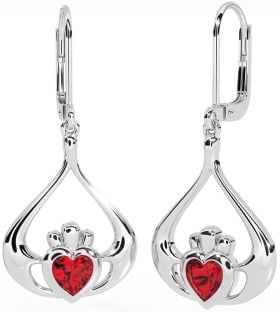 Ruby Silver Claddagh Dangle Earrings