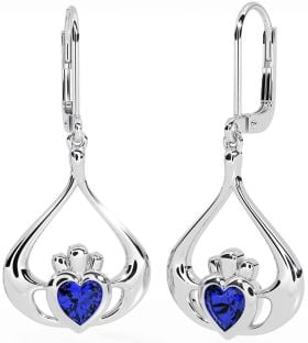 Zafiro Plata Claddagh Colgar Pendientes