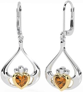 Citrino Branco Amarelo Ouro Claddagh Pendurar Brincos