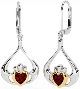 Grenat Blanc Jaune Or Claddagh Pendre Des boucles d'oreilles