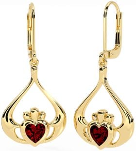 Granate Oro Claddagh Colgar Pendientes