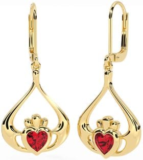 Rubí Oro Claddagh Colgar Pendientes