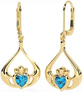 Topaz Gold Claddagh Dangle Earrings