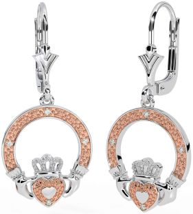 Diamante Rosa Oro Plata Claddagh Colgar Pendientes