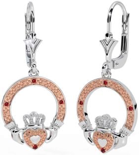 Ruby Rose Gold Silver Claddagh Dangle Earrings