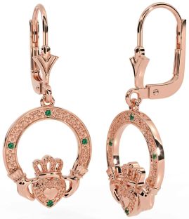 Emerald Rose Gold Silver Claddagh Dangle Earrings