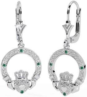 Esmeralda Plata Claddagh Colgar Pendientes