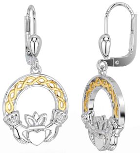 Gold Silver Celtic Claddagh Dangle Earrings