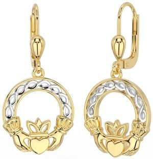 Gold Silver Celtic Claddagh Dangle Earrings