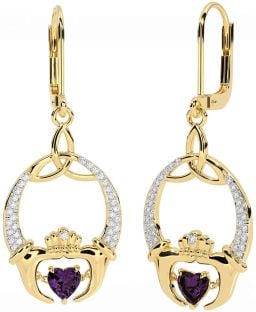 Diamante Alexandrite Ouro Prata Claddagh céltico Trindade Nó Pendurar Brincos