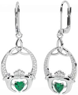 Diamante Esmeralda Prata Claddagh céltico Trindade Nó Pendurar Brincos