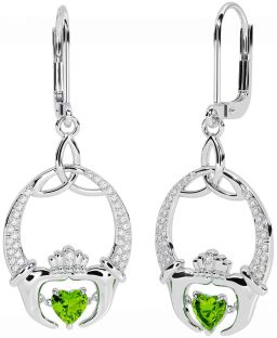 Diamant Peridot hvid Guld Claddagh Keltisk Treenighed Knude Dingle Øreringe