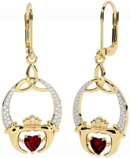 Diamant Granch Gold Claddagh keltisch Dreieinigkeit Knoten Baumeln Ohrringe