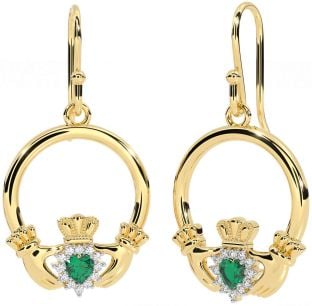 Diamante Esmeralda Ouro Prata Claddagh Pendurar Brincos