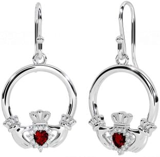 Diamante Granate Plata Claddagh Colgar Pendientes