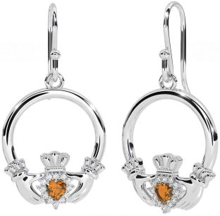 Diamant Citrien Wit Goud Claddagh Bengelen Oorbellen