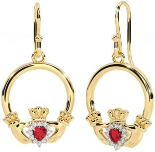 Diamante Rubí Oro Claddagh Colgar Pendientes