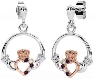 Diamante Alejandrita Rosa Oro Plata Claddagh Colgar Pendientes