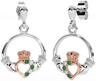 Trandafir de smarald diamant Cercei Claddagh Dangle aurii, argintii