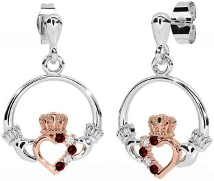 Diamante Granate Rosa Oro Plata Claddagh Colgar Pendientes