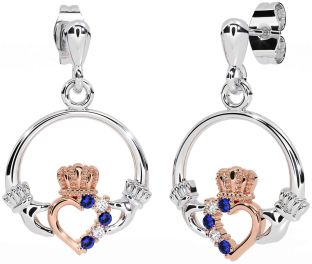 Diamante Zafiro Rosa Oro Plata Claddagh Colgar Pendientes