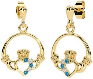 Diamante Topacio Oro Plata Claddagh Colgar Pendientes